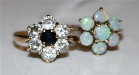 9ct gold and opal flowerhead ring & a similar 9ct gold paste-set ring